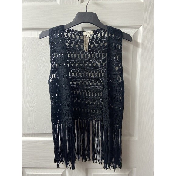 Umgee Crochet Vest Womens M Festival Cochella Fringed Hippie Cotton Blend NWT - Picture 2 of 7